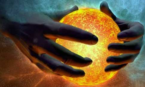 handen en bal met vuur